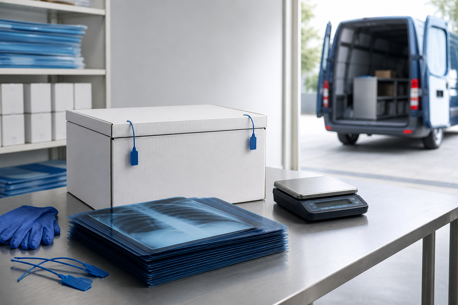 X-ray film prepared for recycling pickup or mail-in service